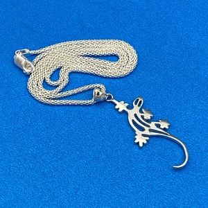 Sterling Silver Lizard Necklace, Silver Necklace
